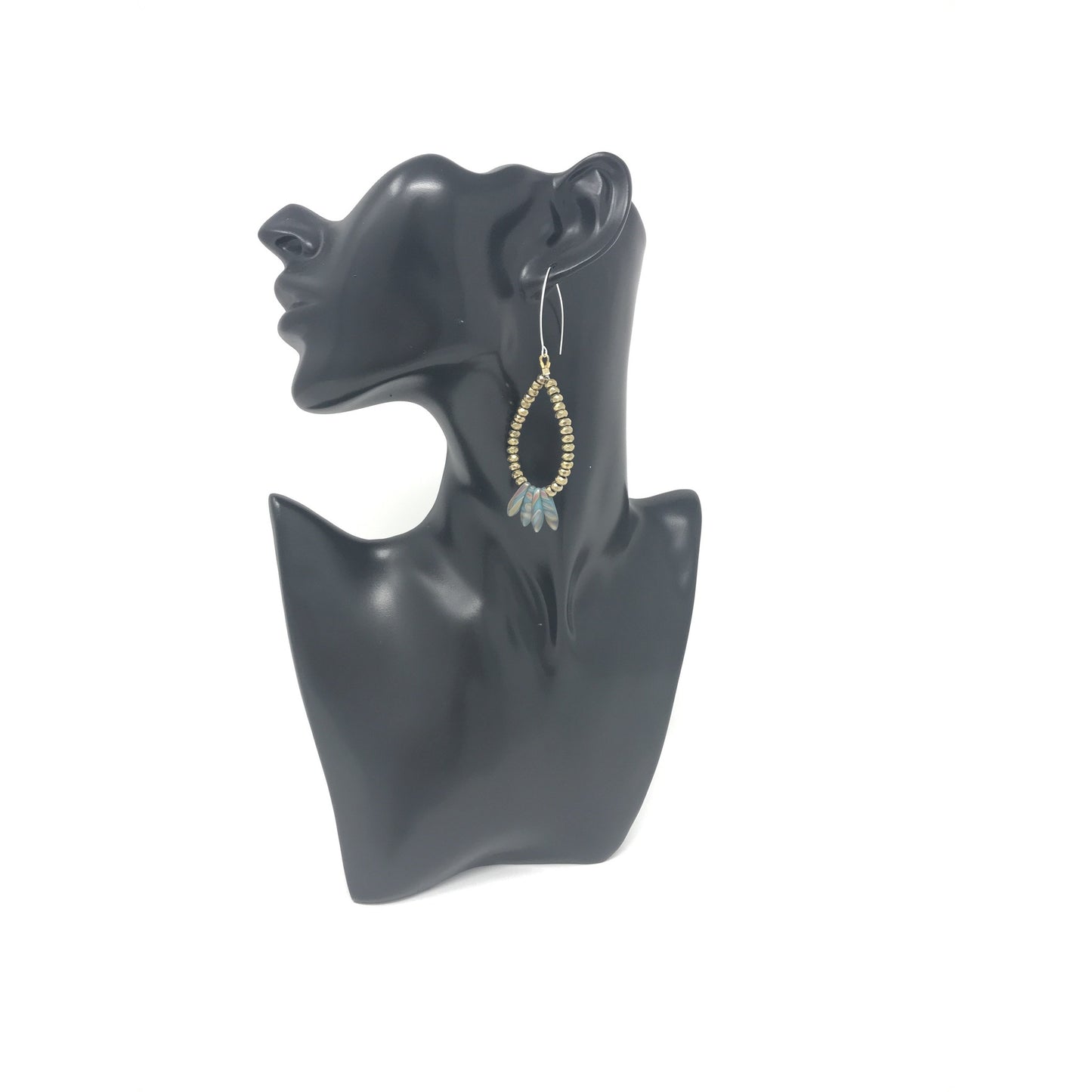 Gold Blue Peacock Earrings