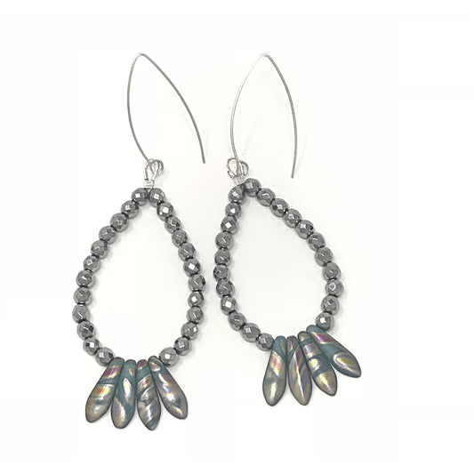 Silver Blue Peacock Earrings